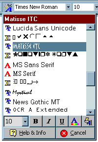 microsoft word font list